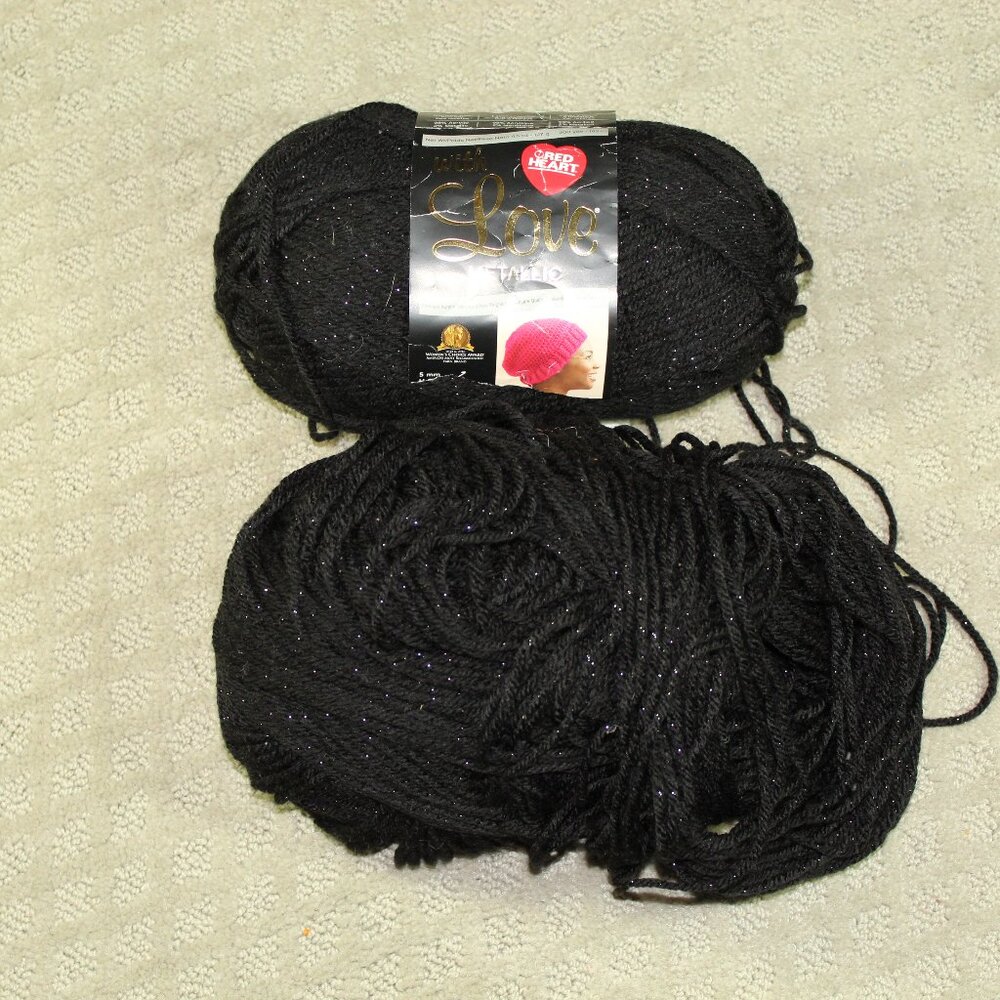 Red Heart Yarn Negro with Metallic Silver Accents 4.5 oz 200 yards - 2 Skeins